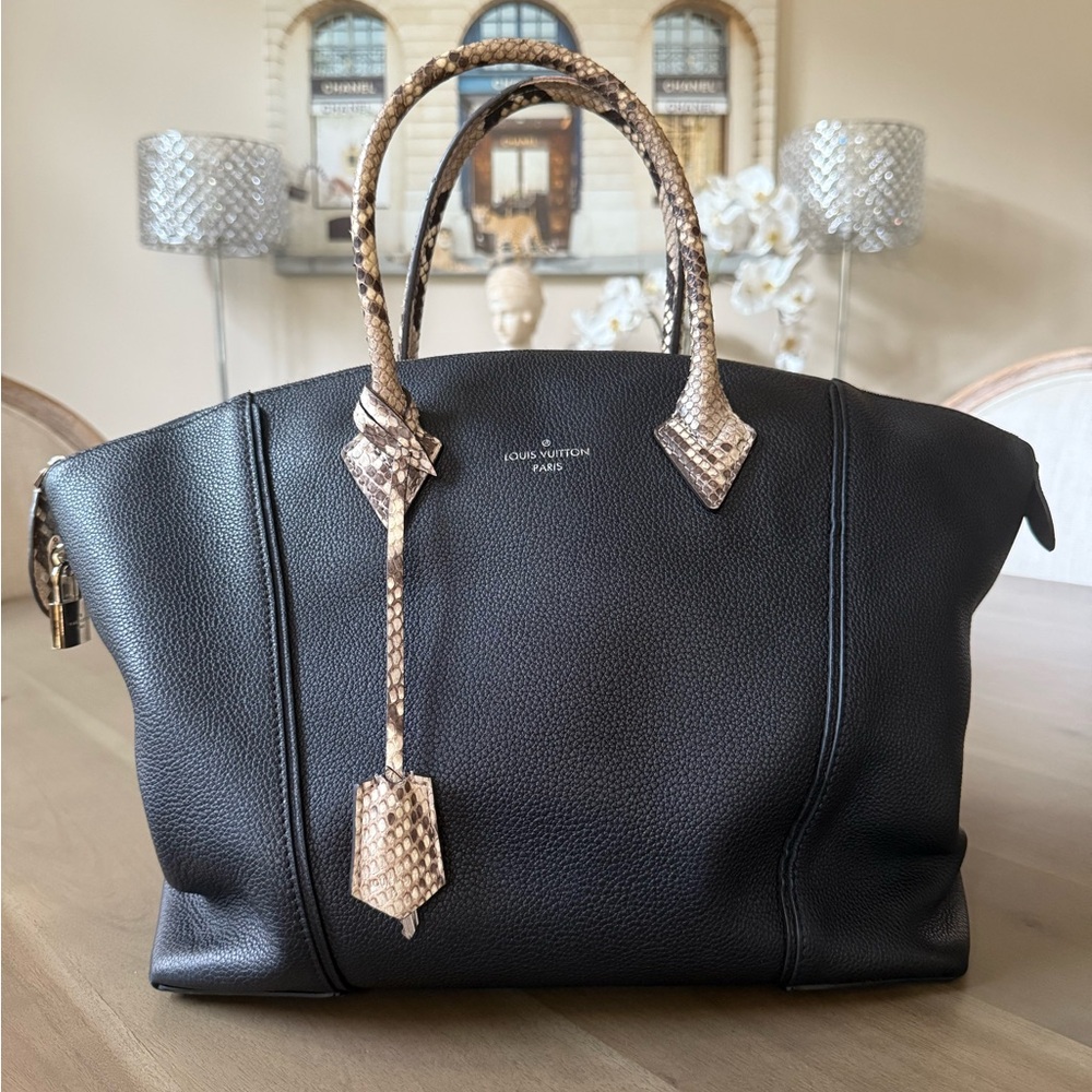 Louis Vuitton Lockit Leather and Croc Handle Bag